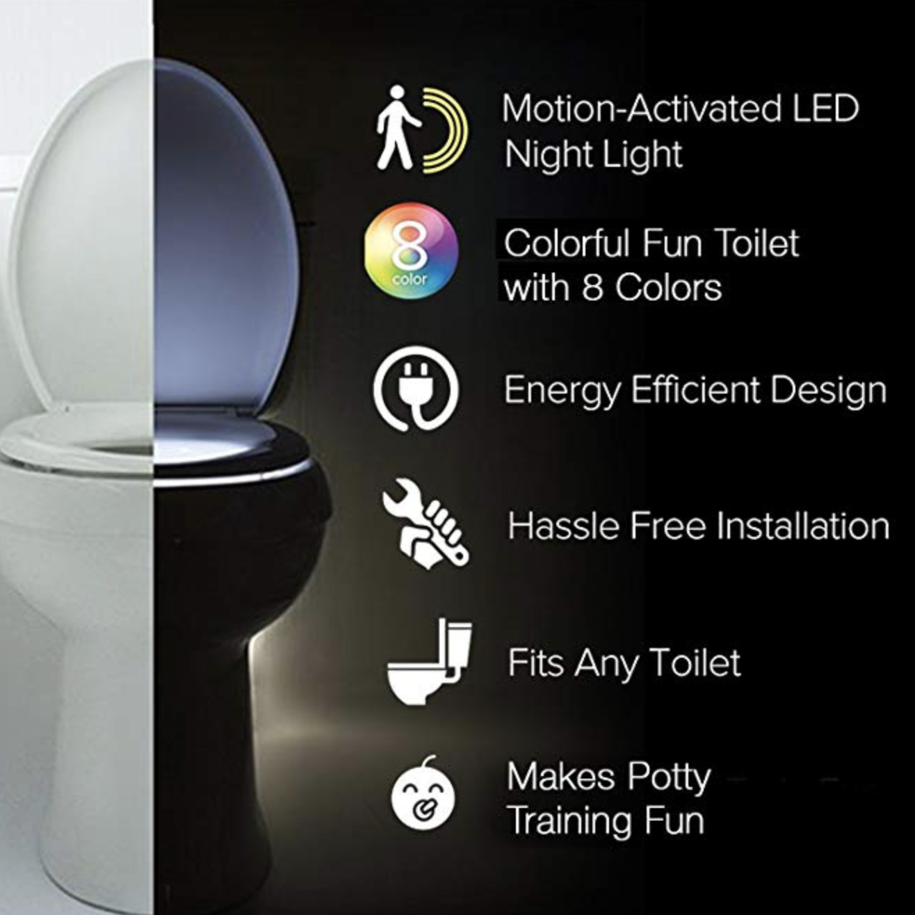 Toilet Night Light Motion Sensor the Original LED 8 Colors Toilet