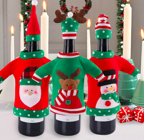 NEW Wine Bottle GAG GIFT BAG COVER UGLY BLUE CHRISTMAS SWEATER HOLIDAY PARTY 