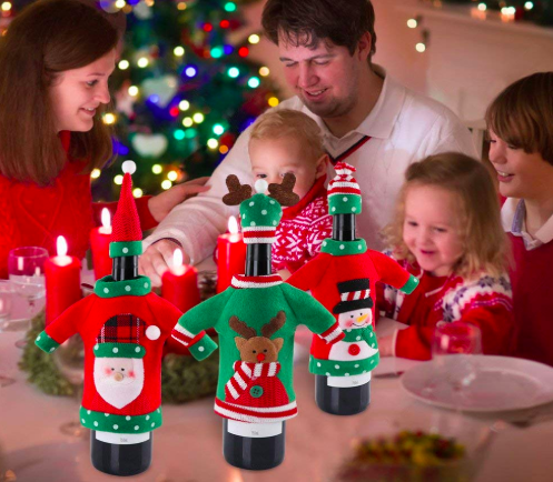 Ugly sweater wine bottle covers top